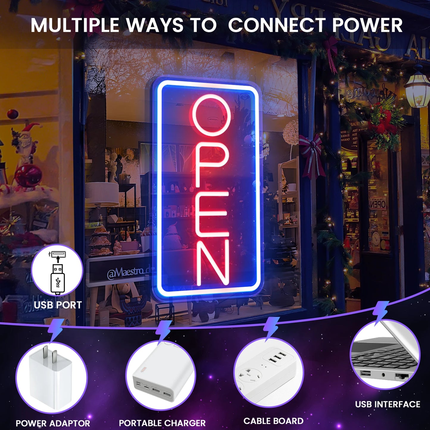 Vertical Open Neon Sign With Border