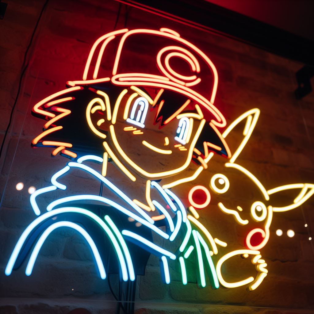 ash ketchum and pikachu neon sign