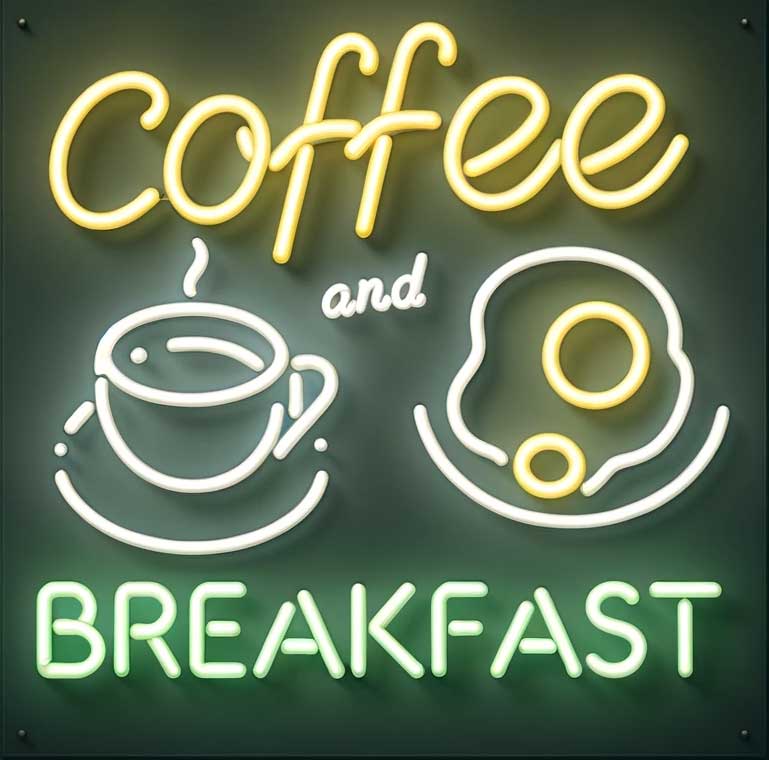 Coffee & Breakfast Neon Sign Square