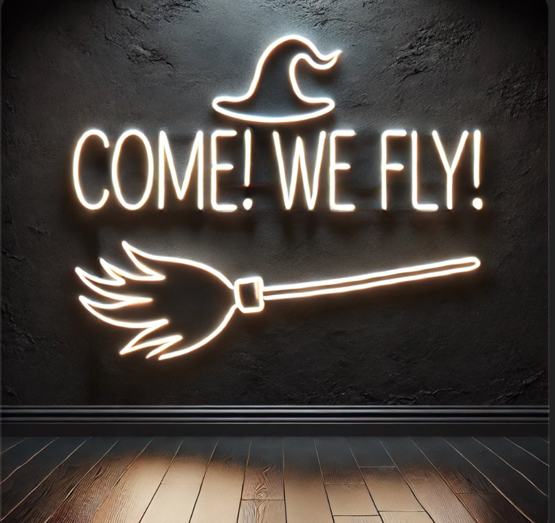 come! we fly! neon sign