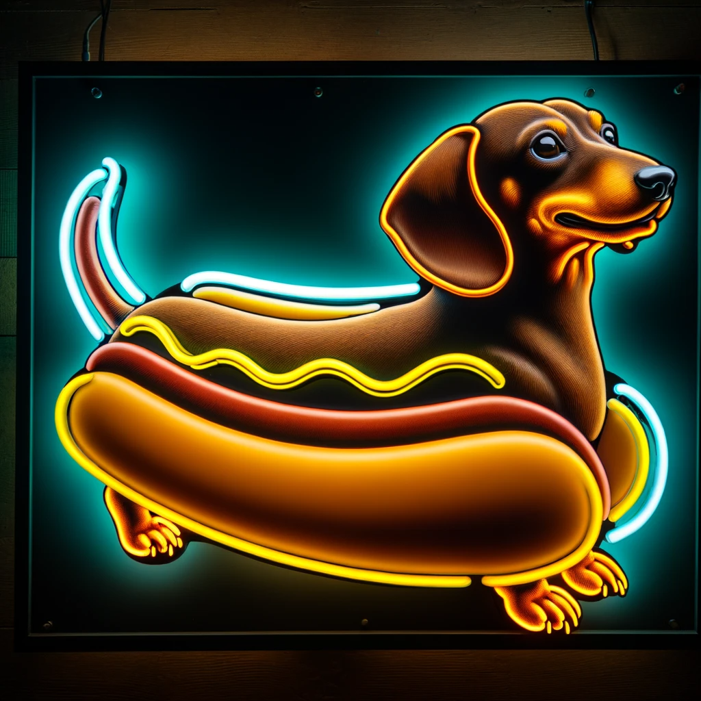 dachshund hot dog neon sign