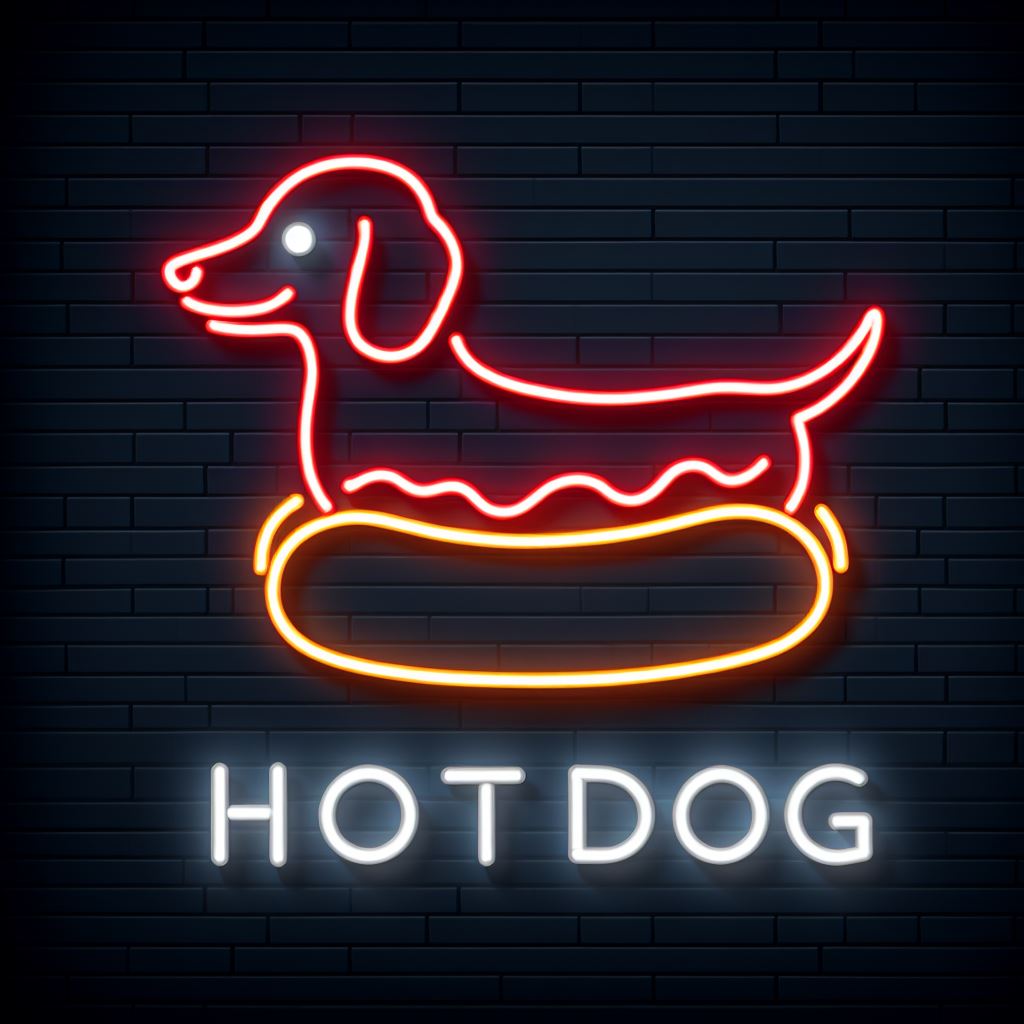 dachshund hot dog neon sign