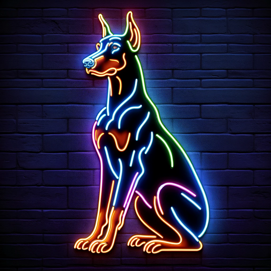 sitting doberman pinscher neon sign