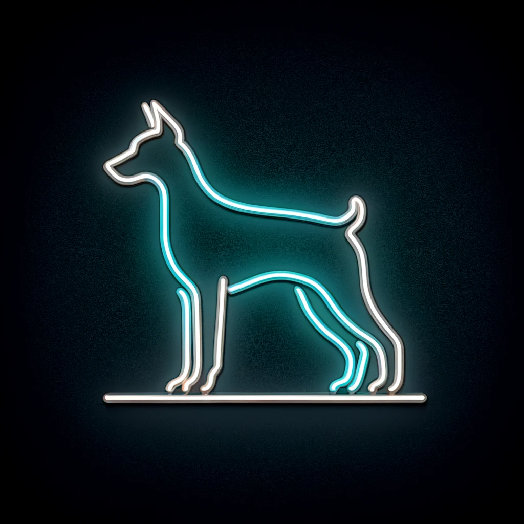 standing doberman pinscher neon sign