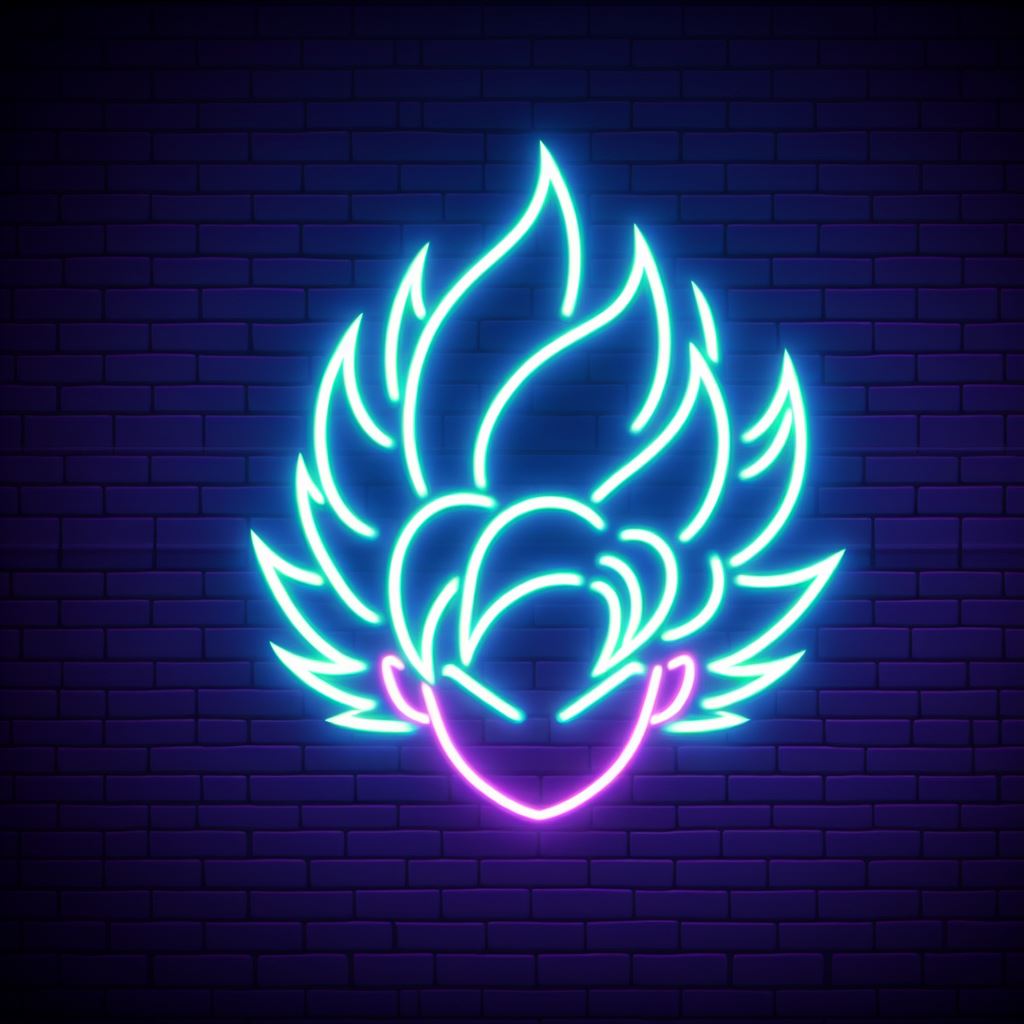 blue and purple dragon ball head neon sign