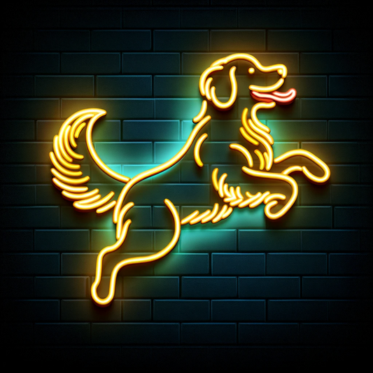 playful golden retriever neon sign