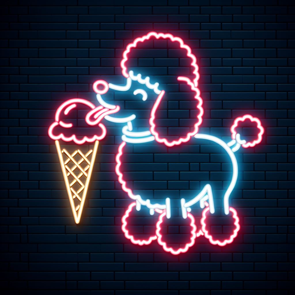 poodle licking ice cream neon sign