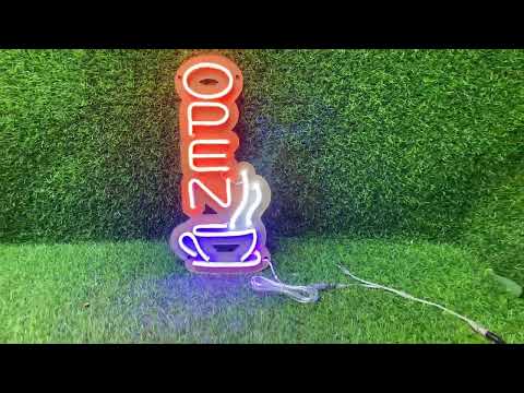 Vertical Coffee Cup Neon Open Sign Video