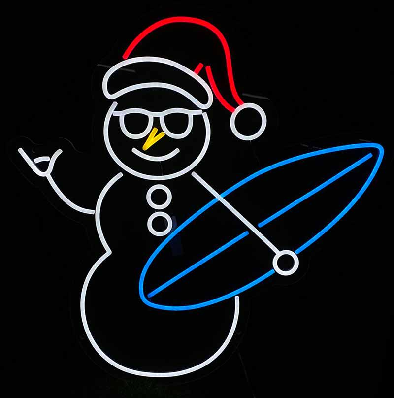 Surfer Snowman Neon Sign