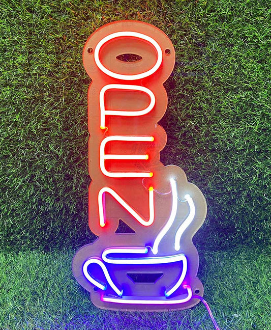 Vertical Coffee Neon Open Sign