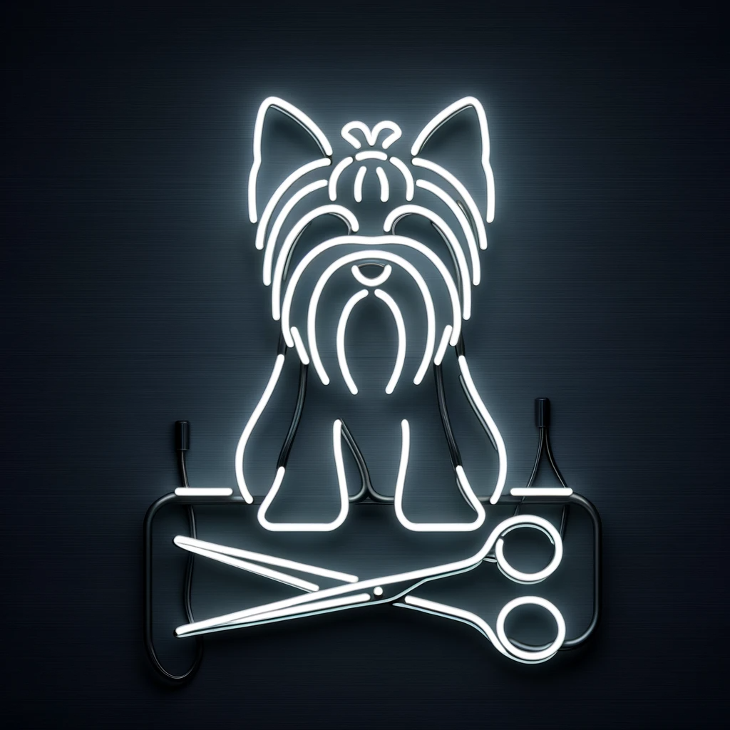 yorkshire terrier dog grooming neon sign