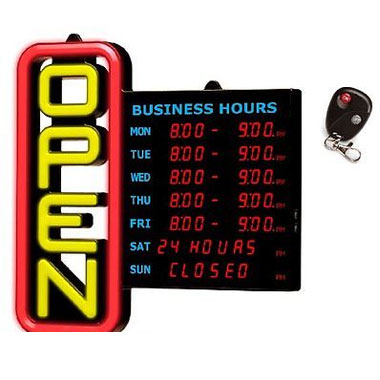 Green Light Led Open Sign with Business Hours