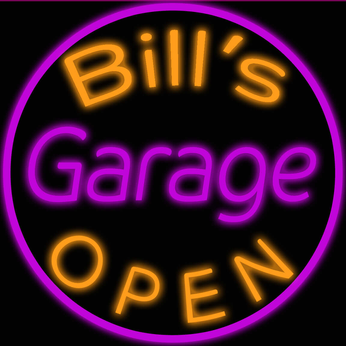 Bill's Garage Open Neon Sign