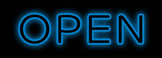 Blue Outlined Neon Open Sign