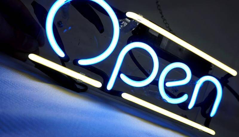 Blue Yellow Neon Open Sign Lights Up Customneonsigns