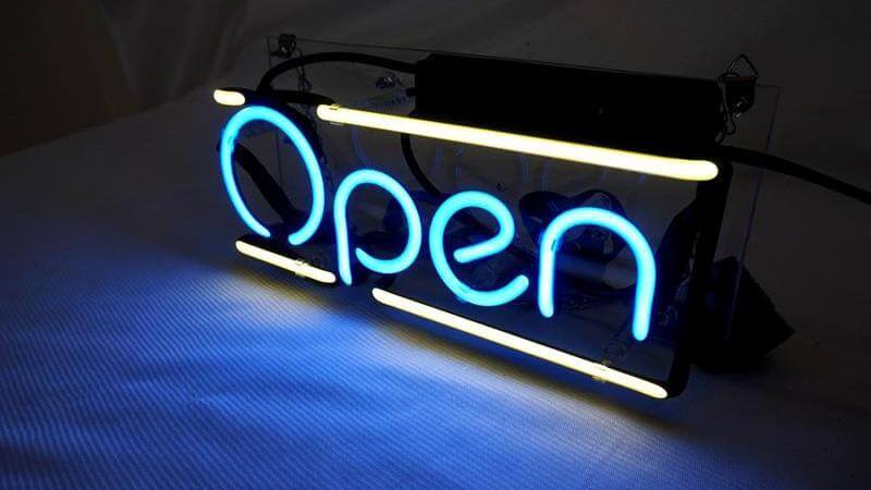 Blue Yellow Neon Open Sign Lights Up Customneonsigns