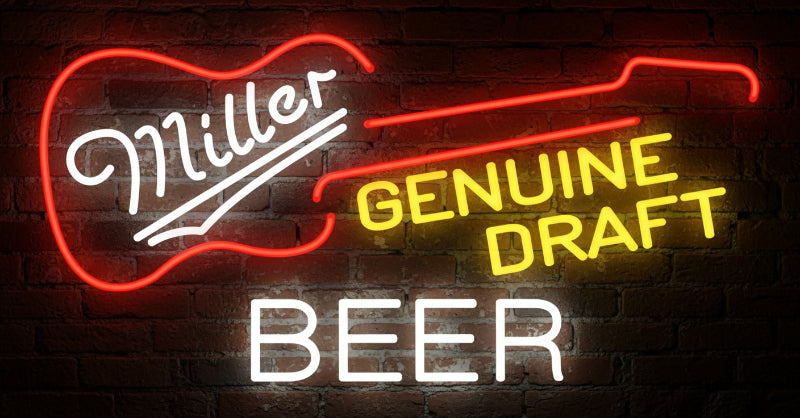 Large Guitar Miller Genuine Draft Neon Sign
