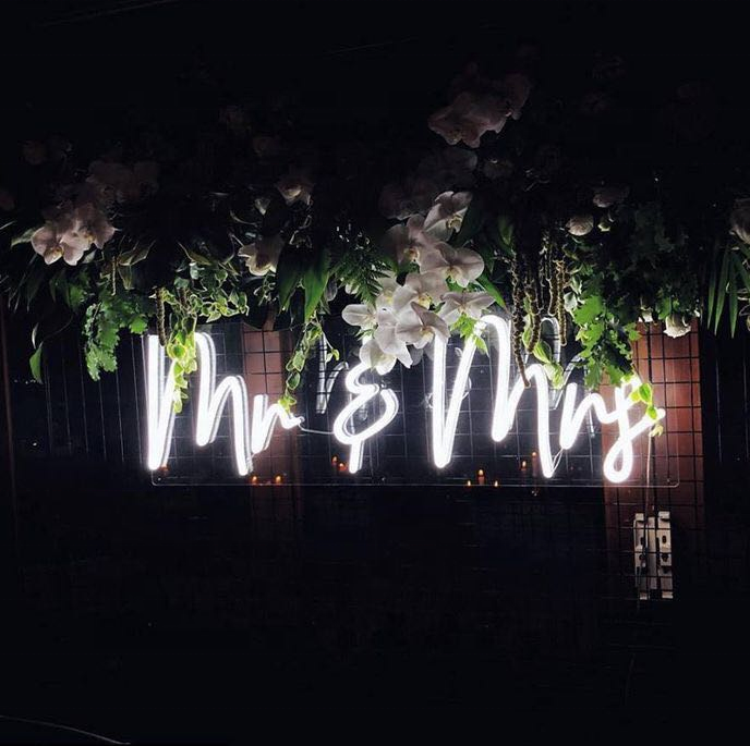 Mr & Mrs Neon Sign White