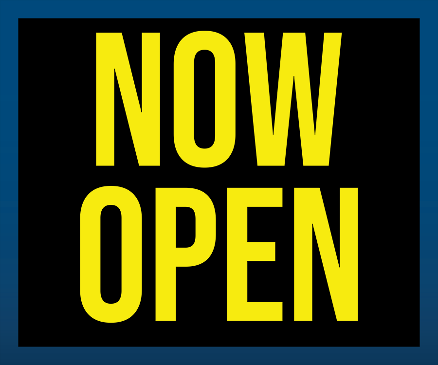 Custom "NOW OPEN" neon sign