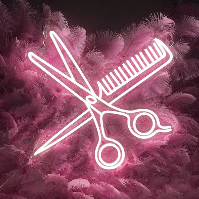 pink Combs and Scissors Neon Sign