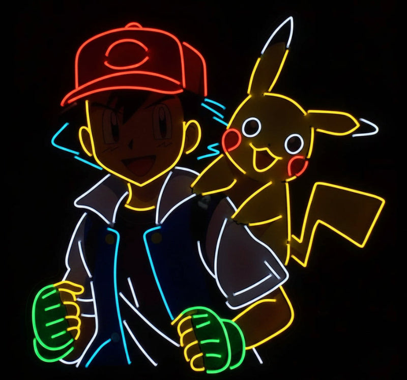 Ash Ketchum and Pikachu Neon Sign Dark