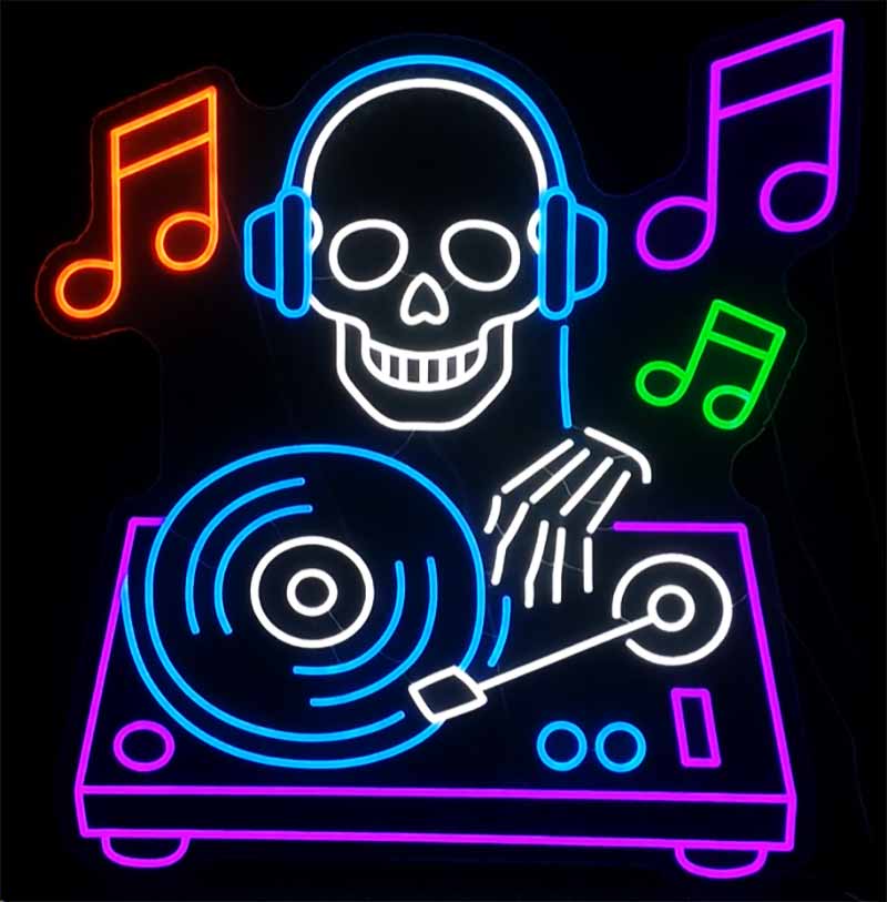 Groovin Skeleton DJ Halloween Neon Sign