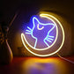blue yellow Luna Cat With Moon Neon Sign