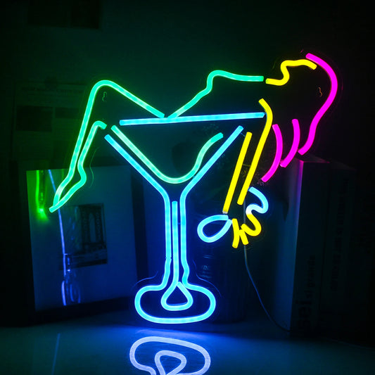 Sexy Woman Cocktail Glass Neon Sign