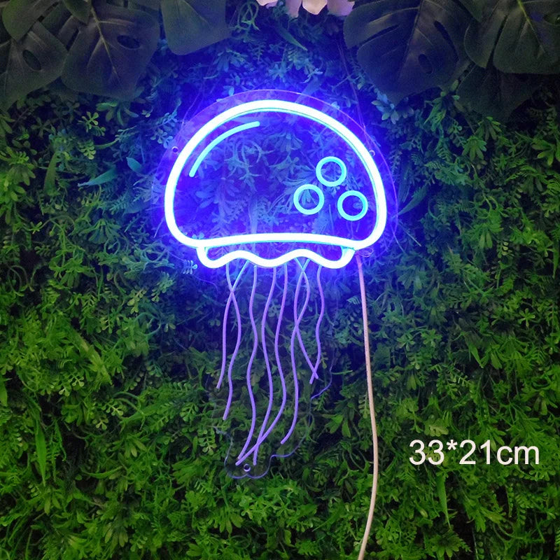 Blue Jellyfish Neon Sign
