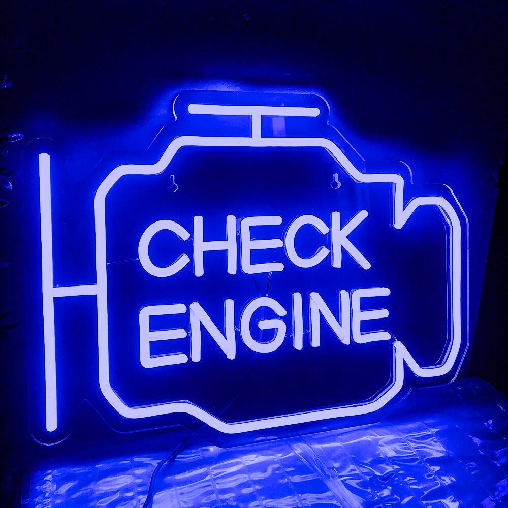 blue check engine neon sign