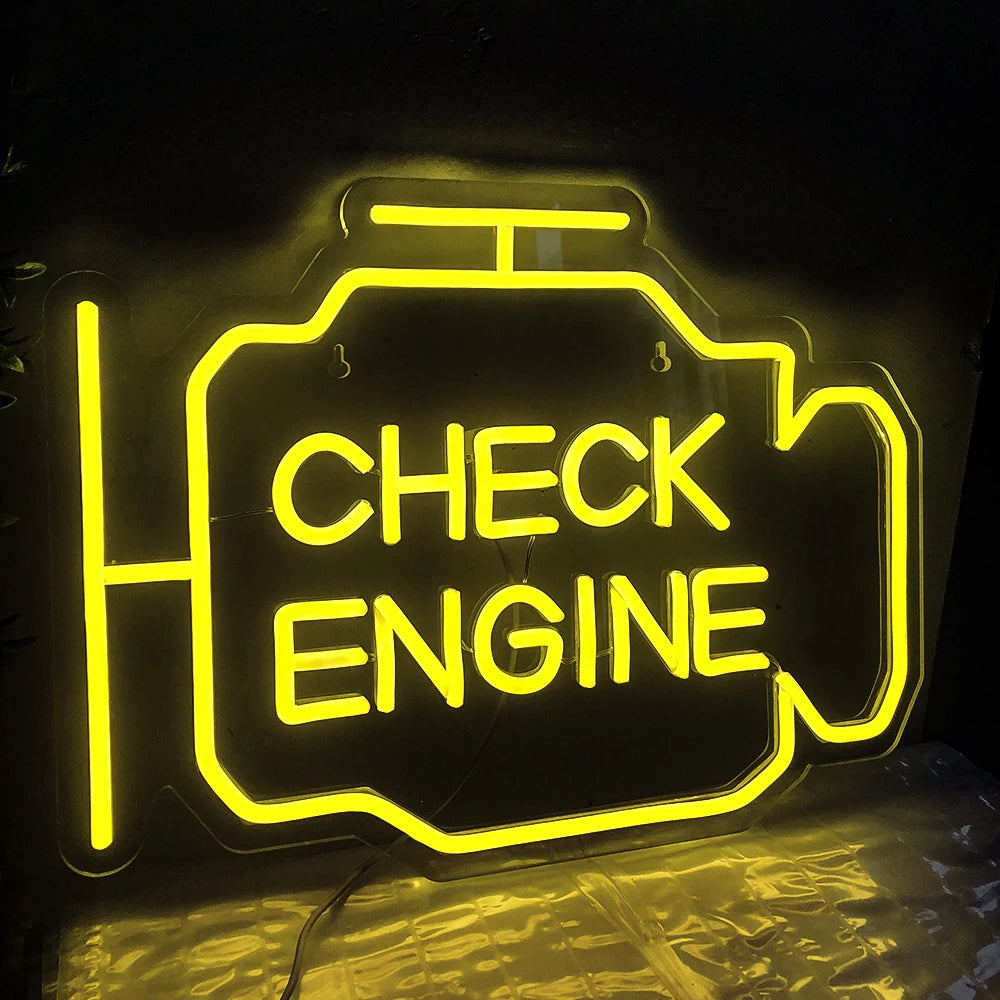 yellow check engine neon sign