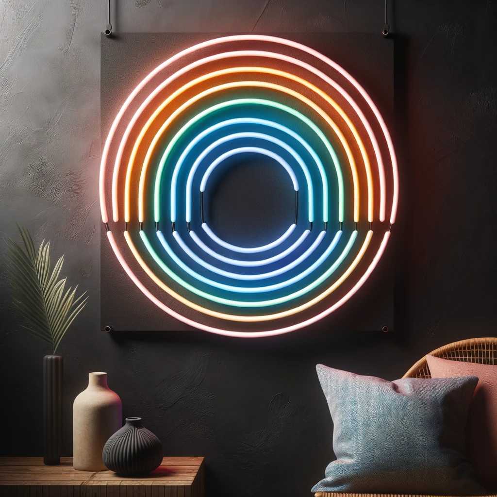 abstract rainbow circle neon sign