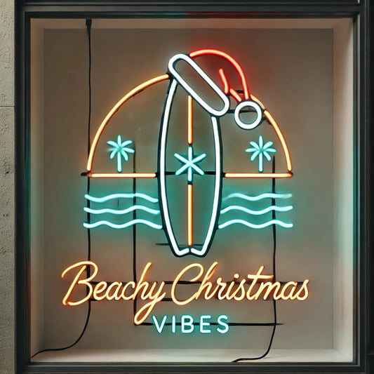 beachy christmas vibes neon sign