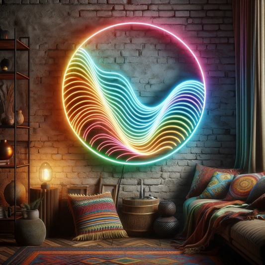 boho colorful waves neon sign
