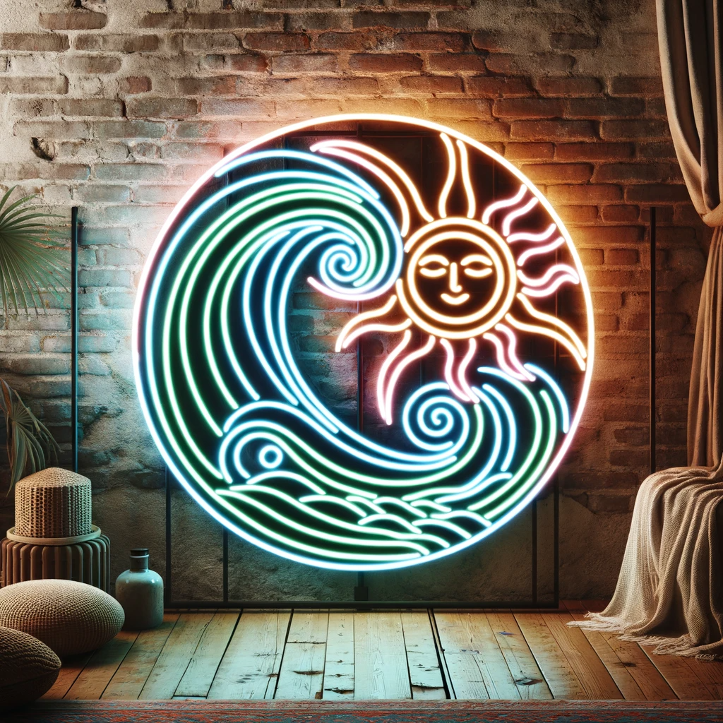 sun face waves neon sign