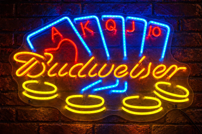 Budweiser playing cards neon sign