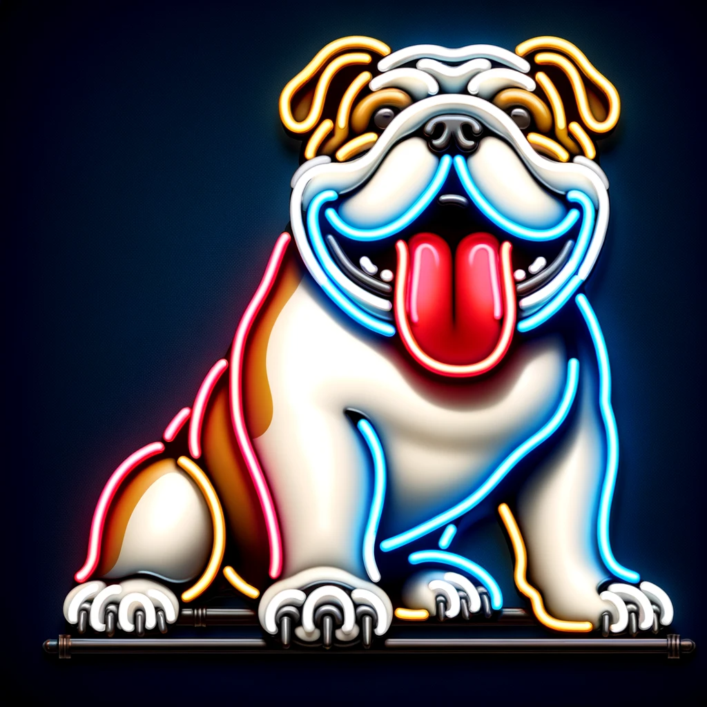 smiling bulldog neon sign