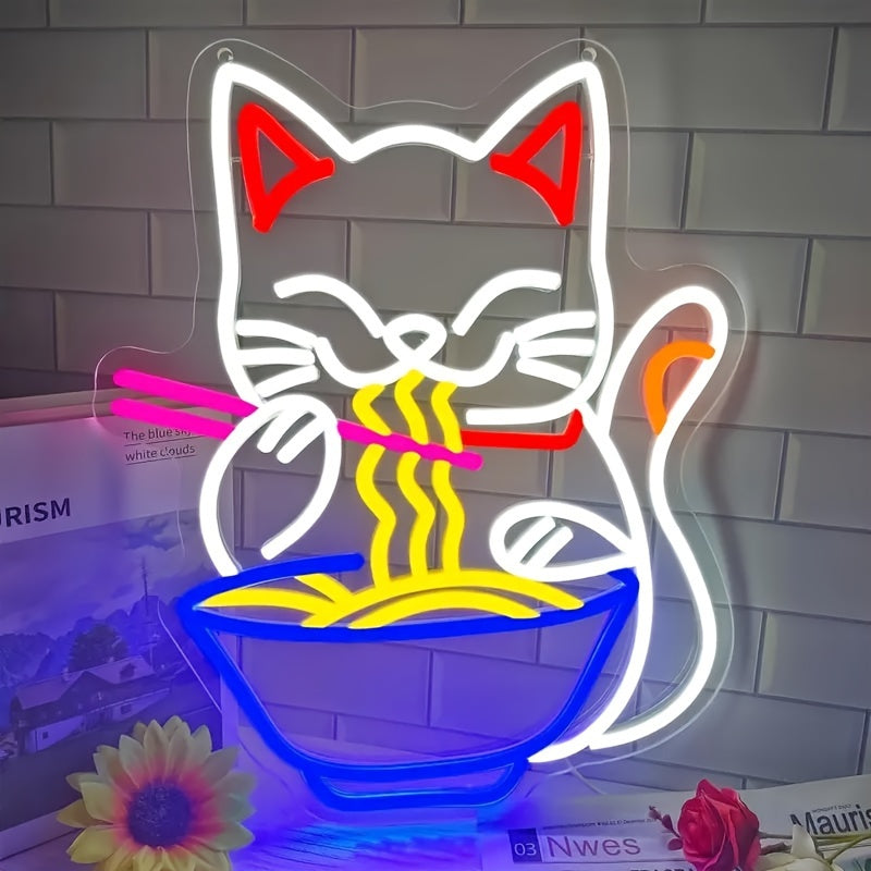 Cat Eating Ramen Neon Sign