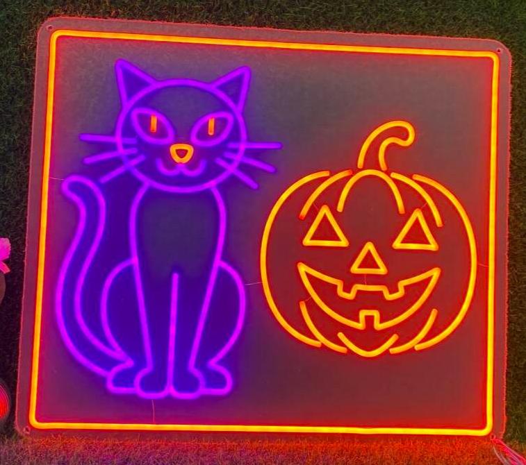 cat jack o' lantern halloween neon sign