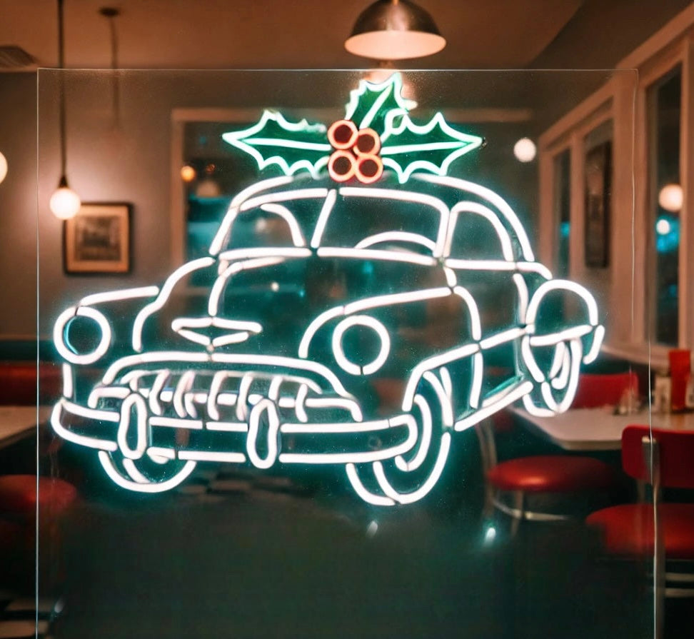 christmas classic car neon sign