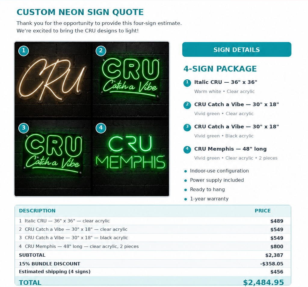 Custom CRU Neon Signs for Memphis TN