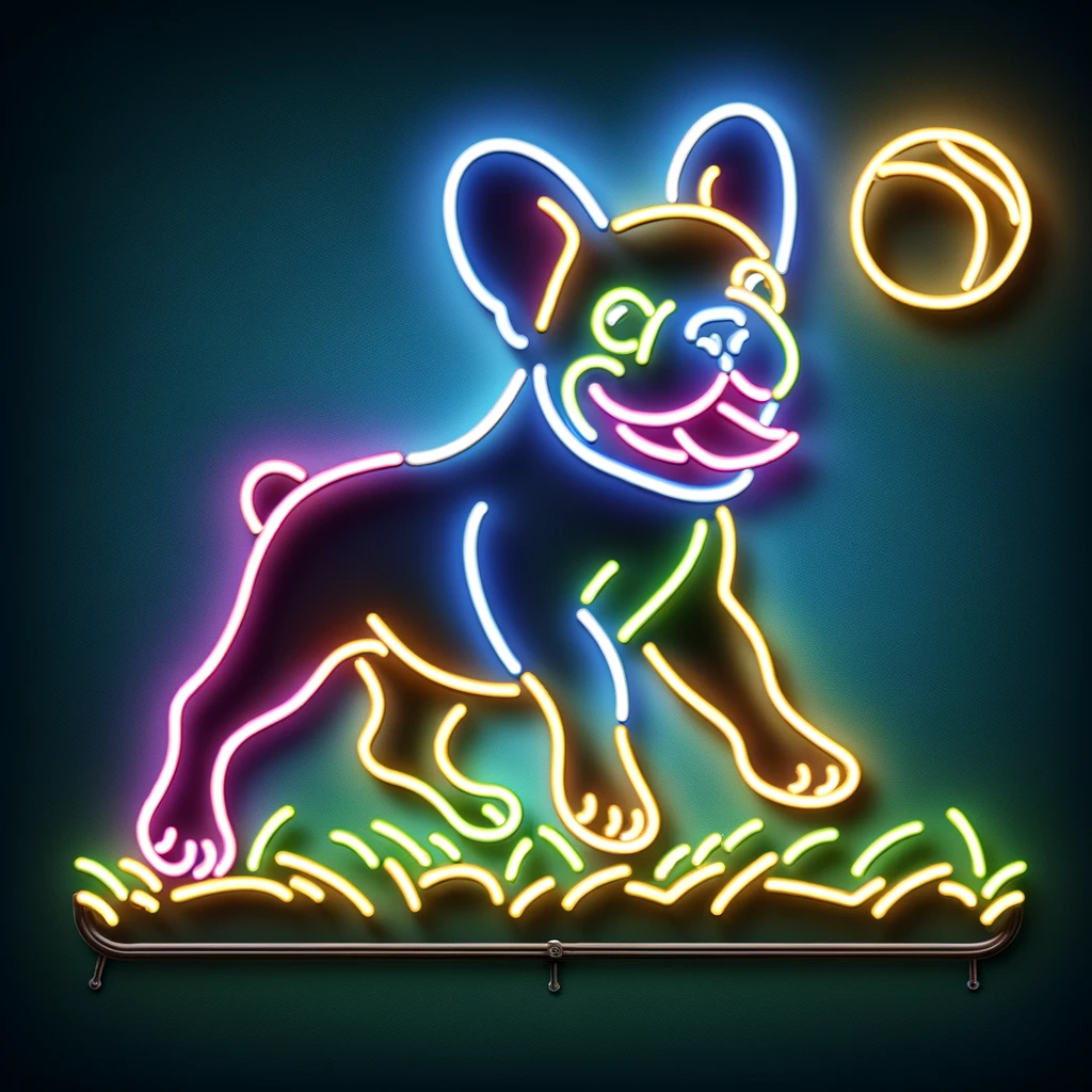 french bulldog playing ball neon sign