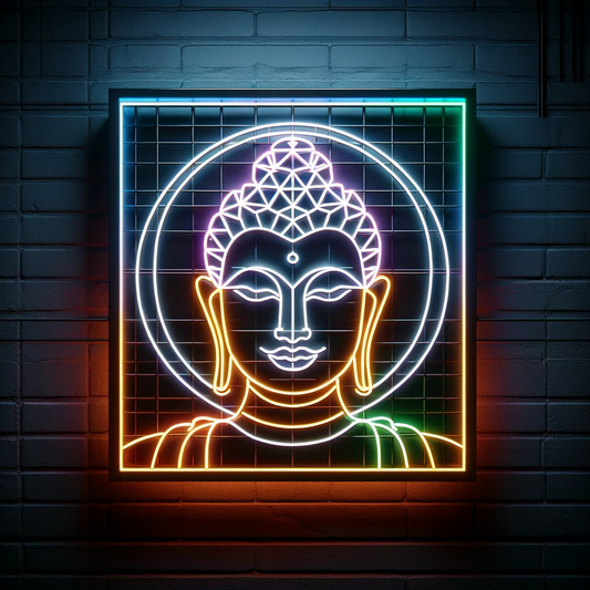 geometric buddha neon sign