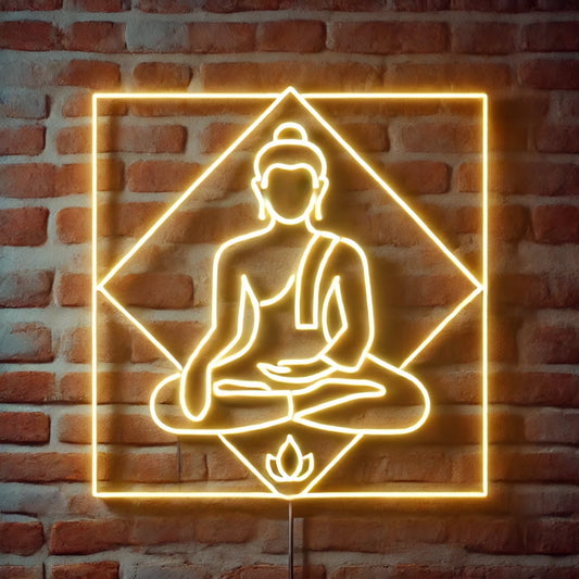 geometric buddha neon sign