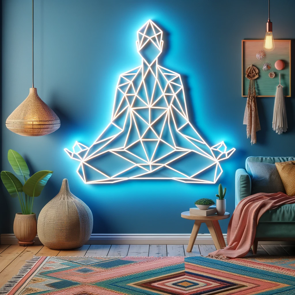 geometric meditation pose neon sign