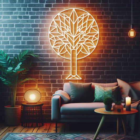 geometric tree neon sign