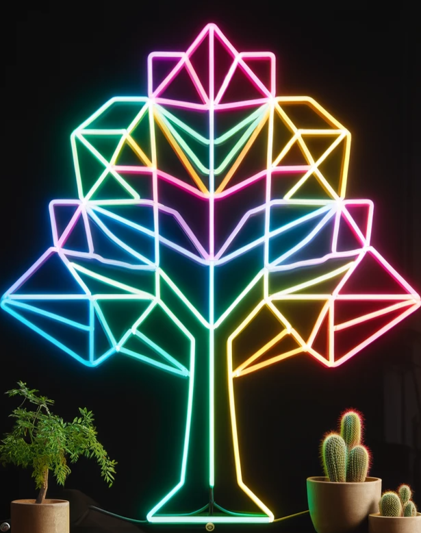 geometric tree neon sign