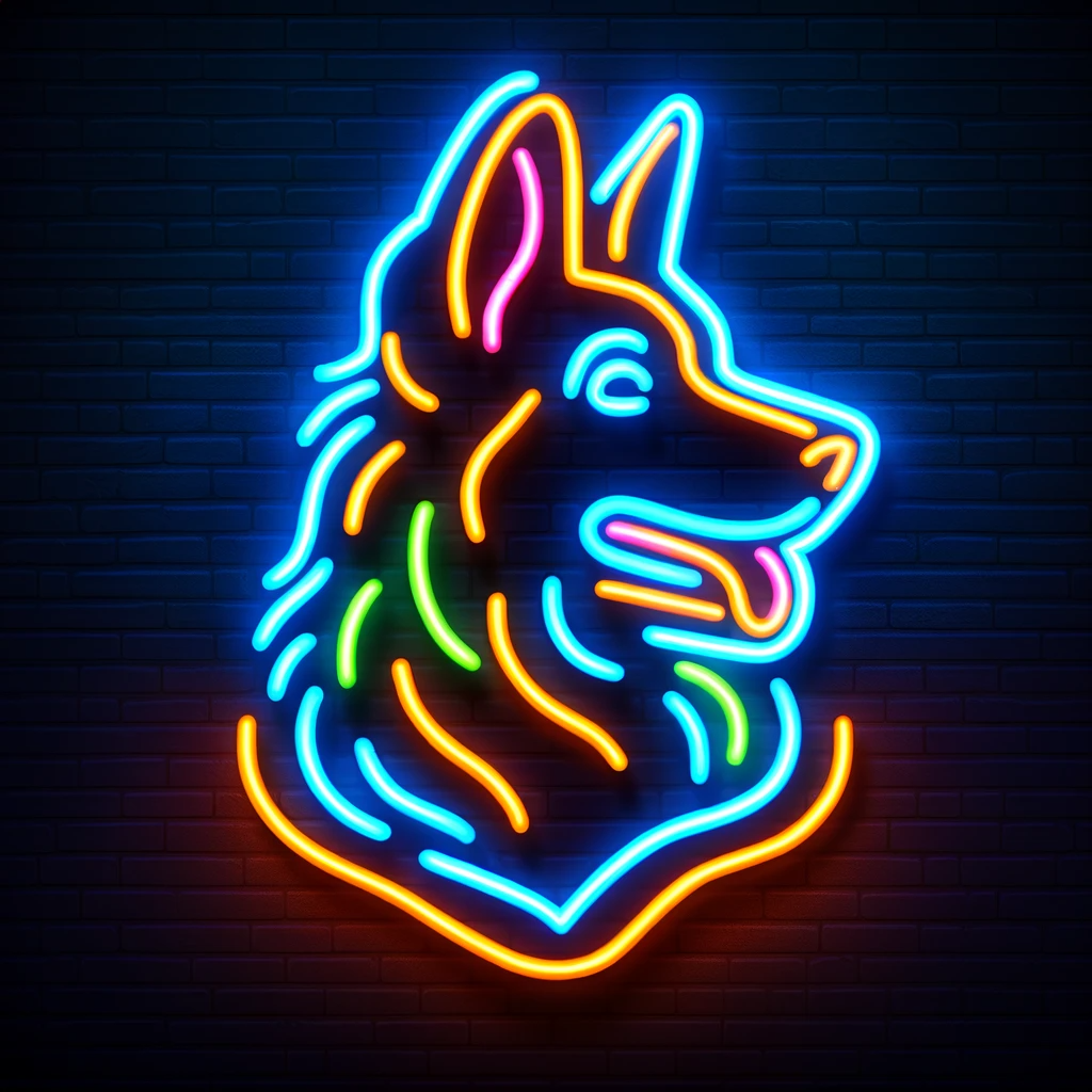 colorful german shepherd neon sign