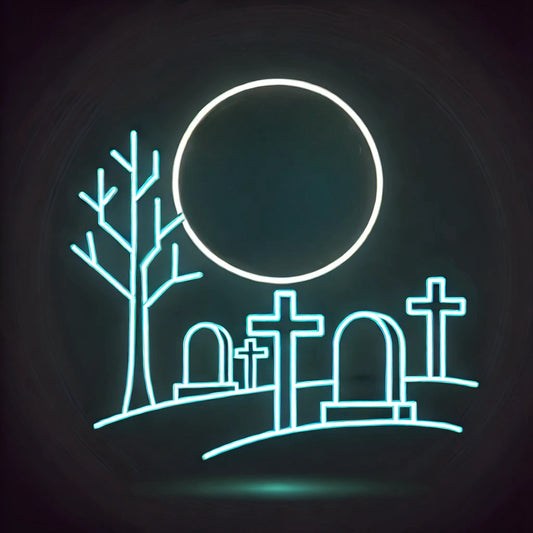 halloween gravesite neon sign