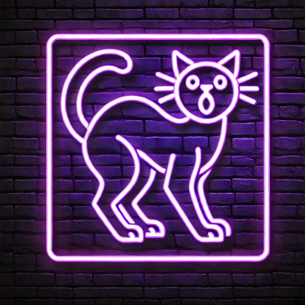 Halloween scared cat neon sign